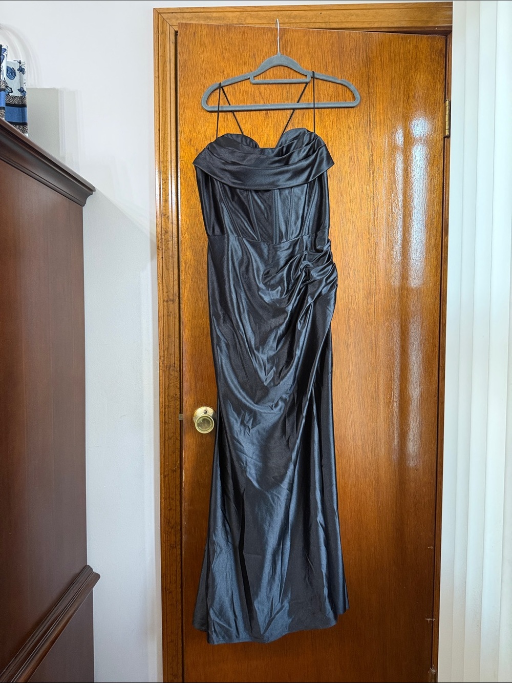 Strapless Black Satin Evening Gown